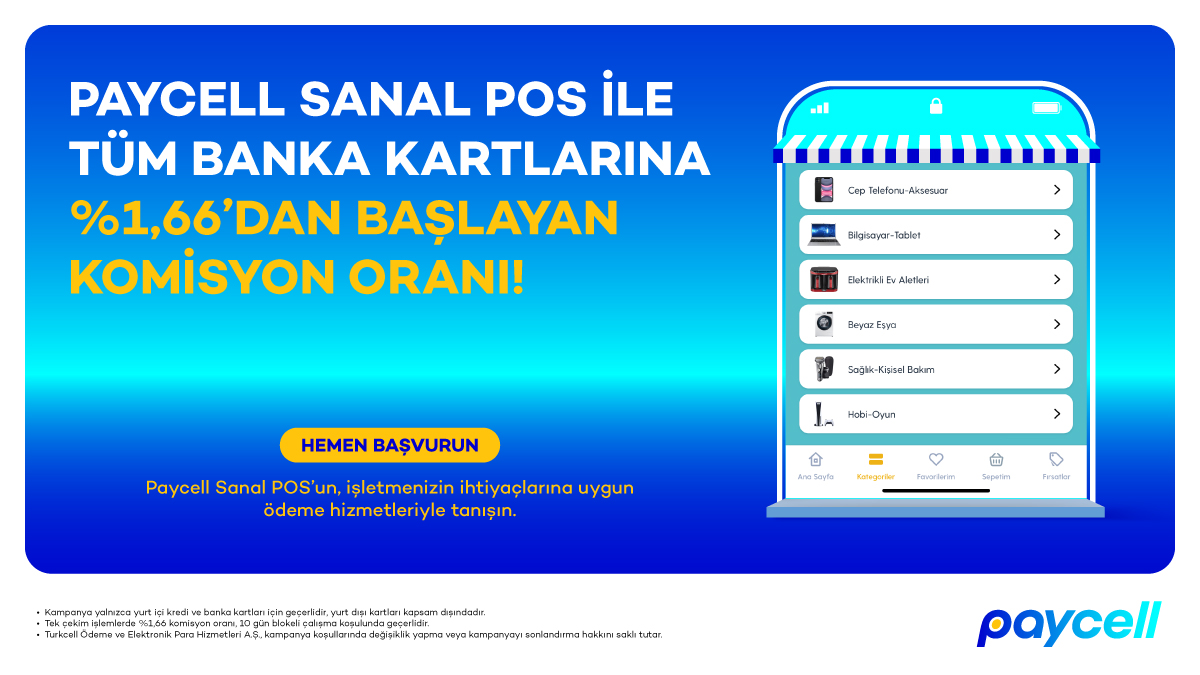 Paycell Sanal POS’ta tüm banka kartlarına komisyon oranı sadece %1,66!
