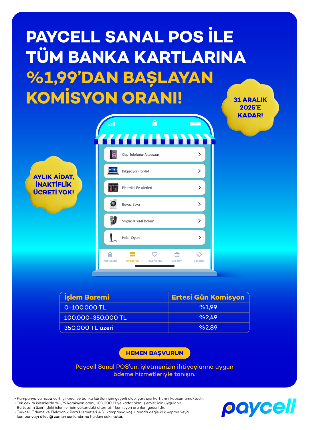 Paycell Sanal POS’ta tüm banka kartlarına komisyon oranı sadece %1,66!