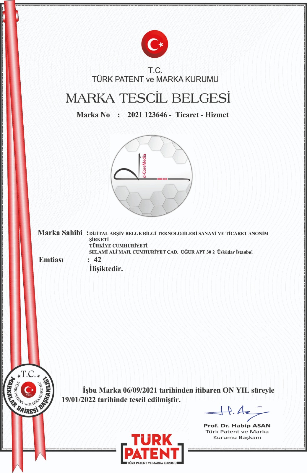 Dijital Arşiv Belge Bilgi Teknolojileri San.ve Tic.A.Ş D Coremedia Tescil 